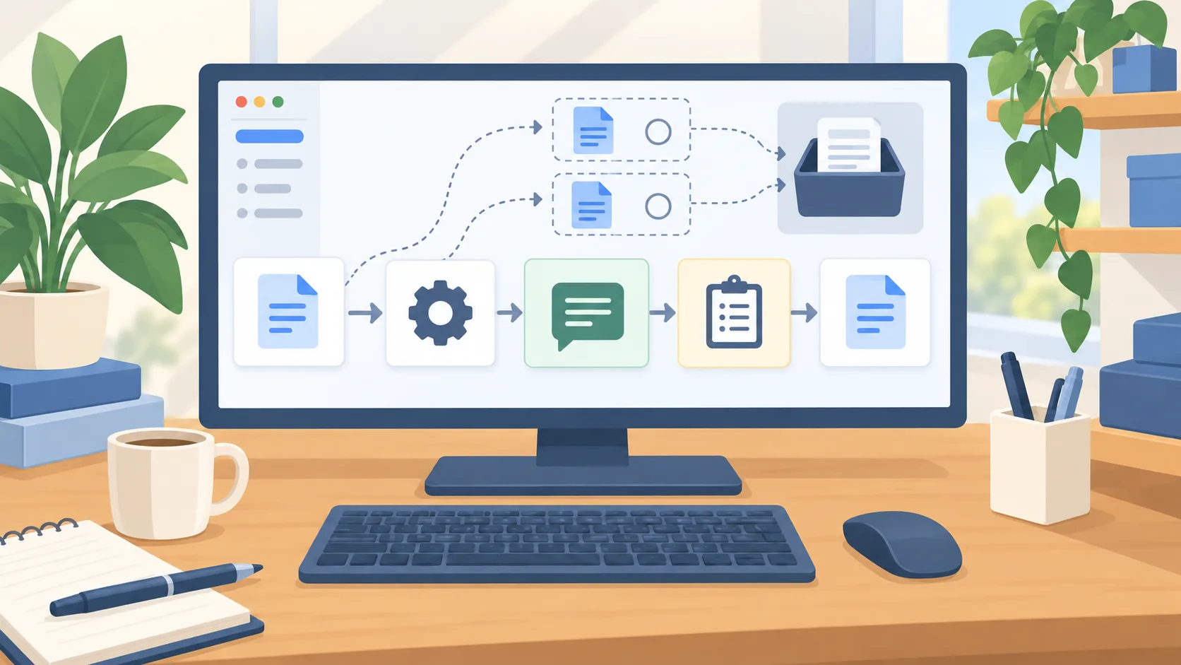 A business process is simplified before an agent handles its remaining work