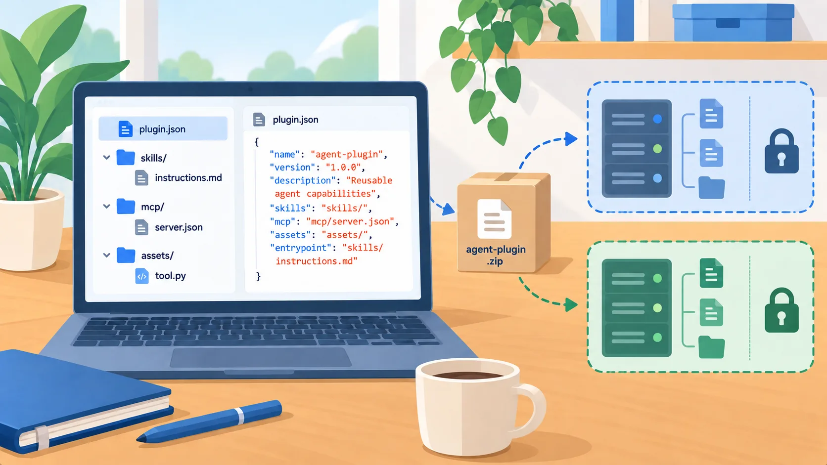 Agent plugin manifest, skill, and MCP configuration pass through a separate permission review