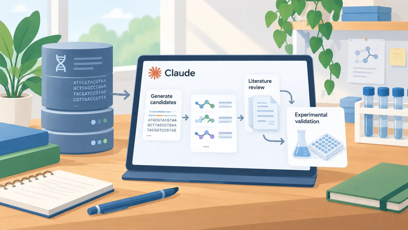 Research workflow from sequence search to candidate review and laboratory validation