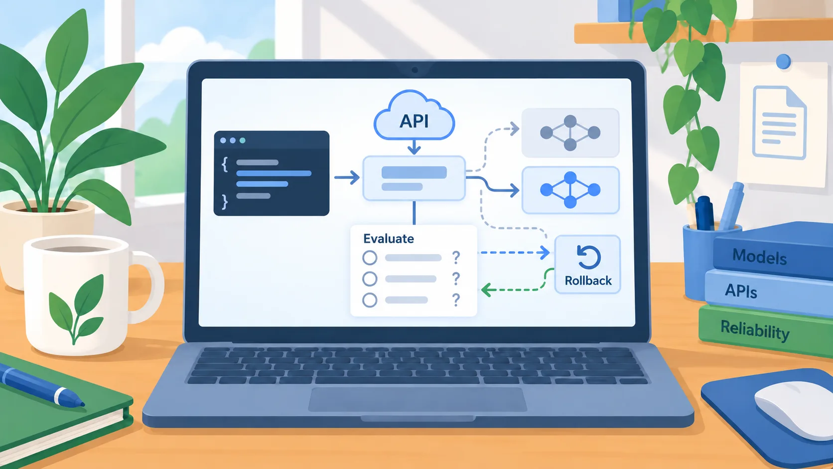 Model identifier linked to a dated release, validation status, and rollback choice