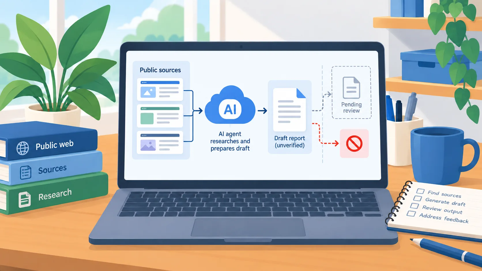 Diagram of a cloud agent preparing work for human review before a business action